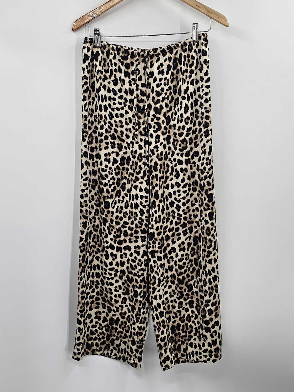 Leopard Silky Print Wide-Leg Pants - Brown/Black Size Medium